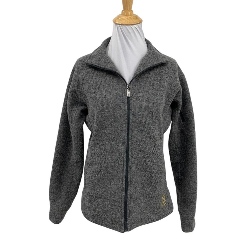 Straight Down Jacket Womens S Small Graphite Wool Blend Full Zip Mock *LOGO